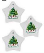 Merry Christmas T-shirt Star Ornament (Wood)